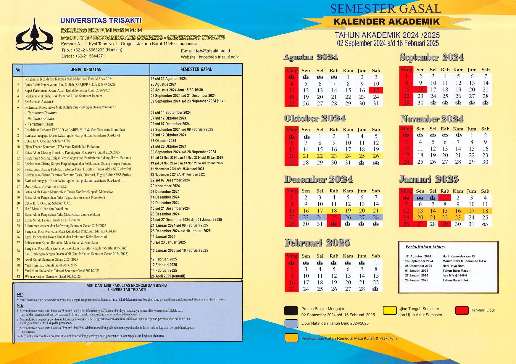 Kalender Akademik Tahun 2024/2025 Prodi S1 Ekonomi Pembangunan